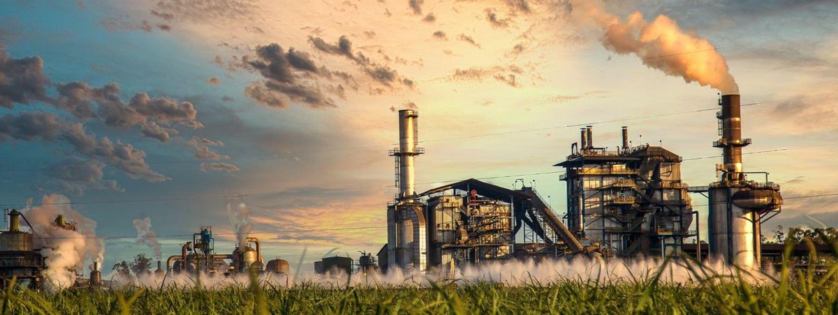 Sugar cane mill at sunset